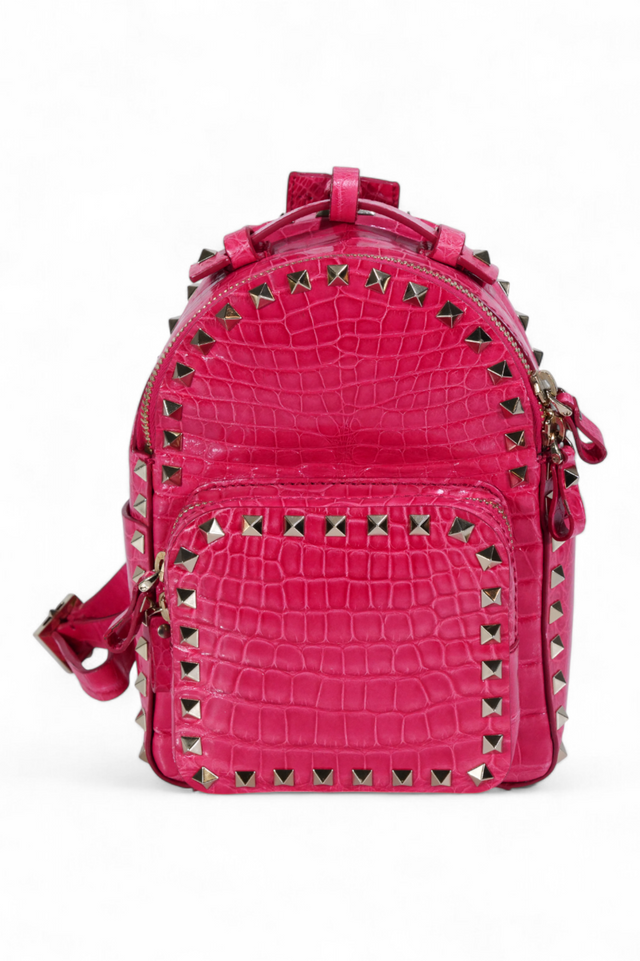 Valentino Garavani Rockstud Mini Backpack in Genuine Crocodile Leather — Fuchsia