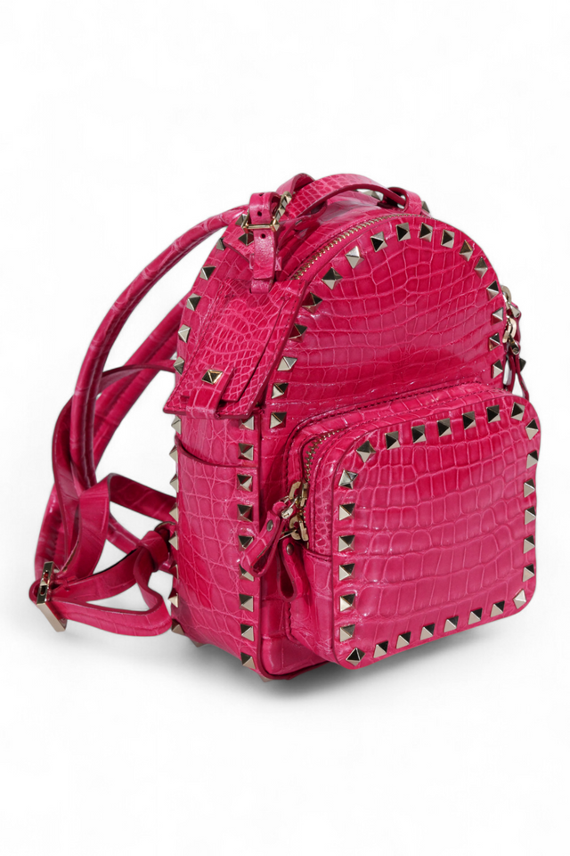 Valentino Garavani Rockstud Mini Backpack in Genuine Crocodile Leather — Fuchsia