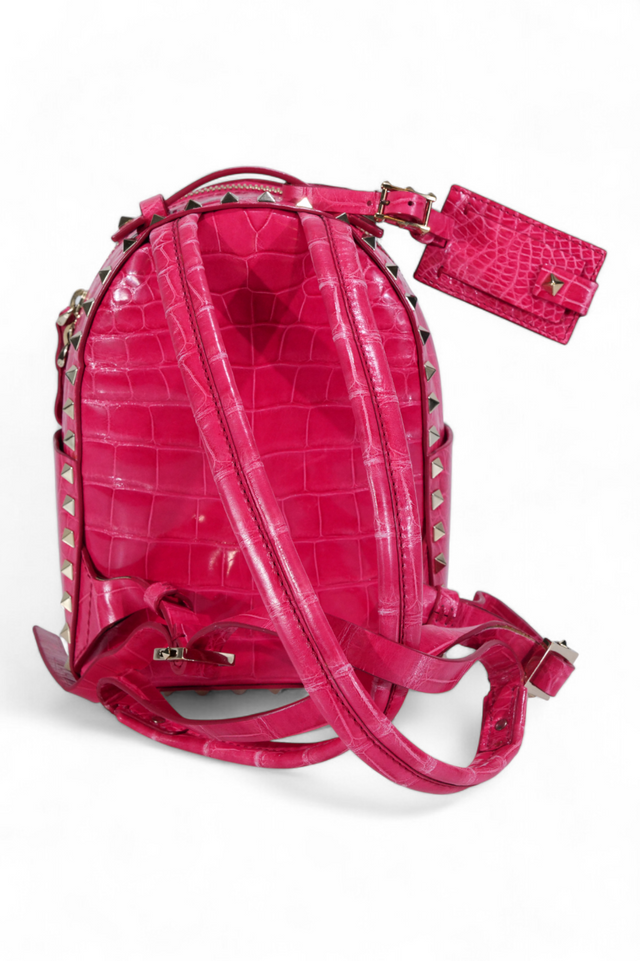 Valentino Garavani Rockstud Mini Backpack in Genuine Crocodile Leather — Fuchsia