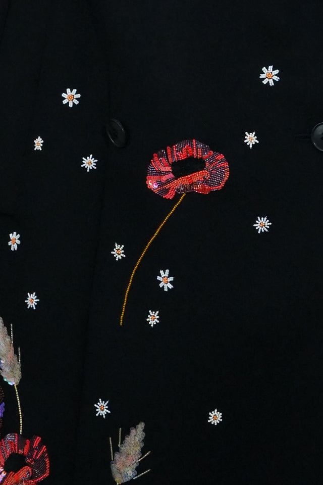 Valentino Black Floral Embroidered Belted Trench Coat