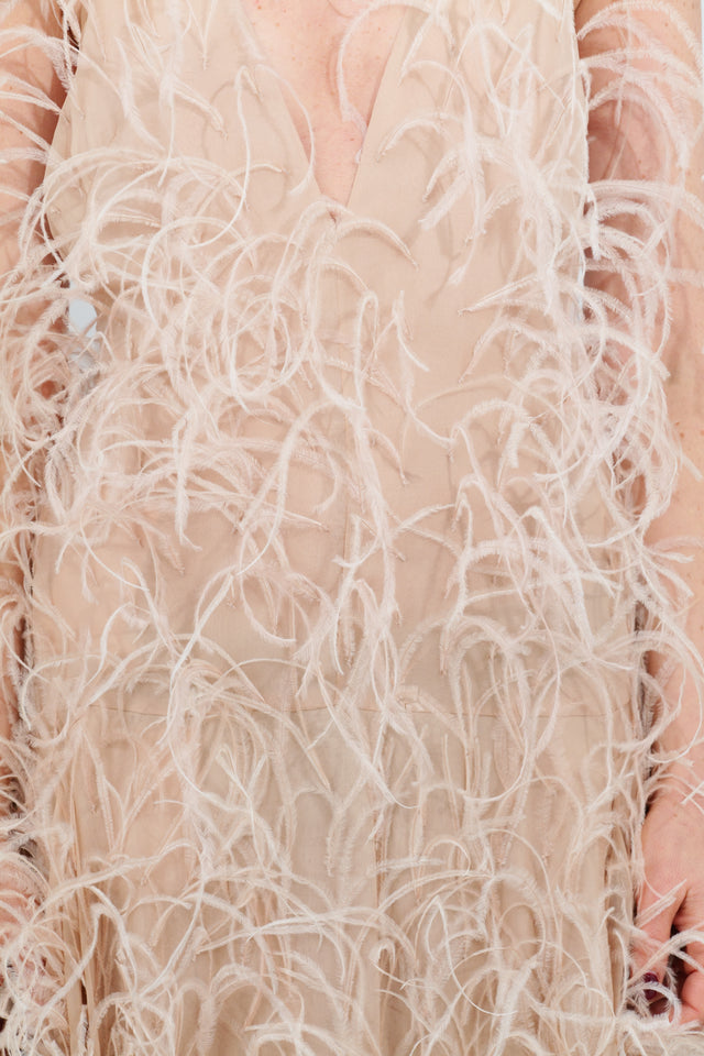 Valentino Champagne Feather-Embellished Couture Gown