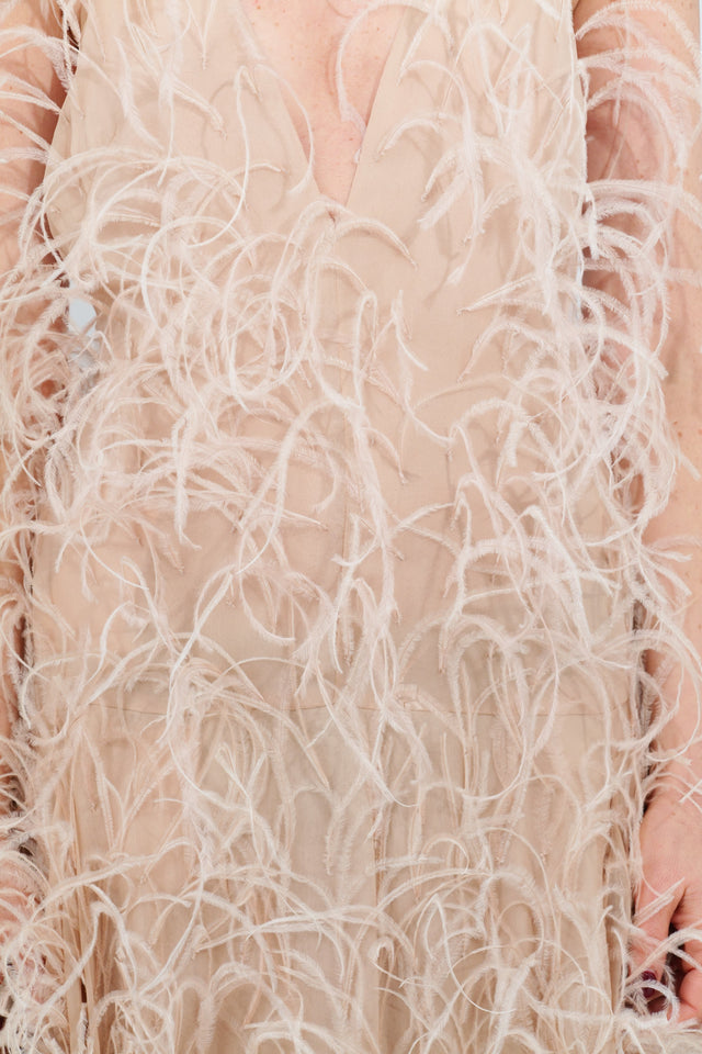 Valentino Champagne Feather-Embellished Couture Gown
