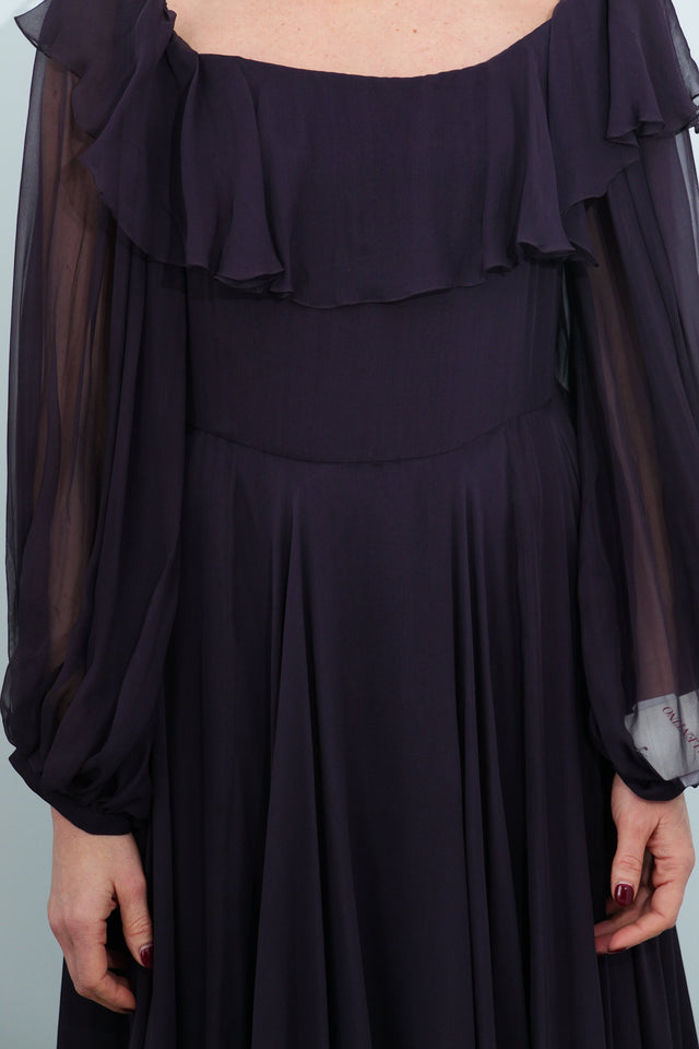 Valentino Plum Off-Shoulder Chiffon Evening Gown