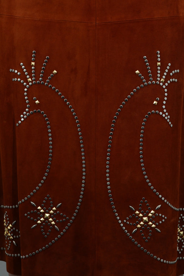 Valentino Rust Suede Embellished Midi Skirt