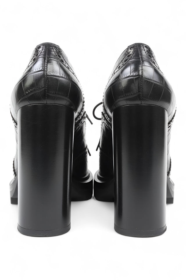 Etro Black Croc-Embossed Leather Platform Oxford Heels