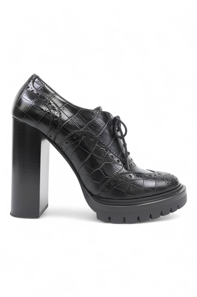 Etro Black Croc-Embossed Leather Platform Oxford Heels