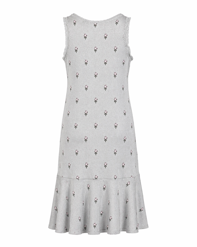 Valentino Sleeveless Knit Dress with Micro Floral Motif and Ruffle Hem in Light Grey