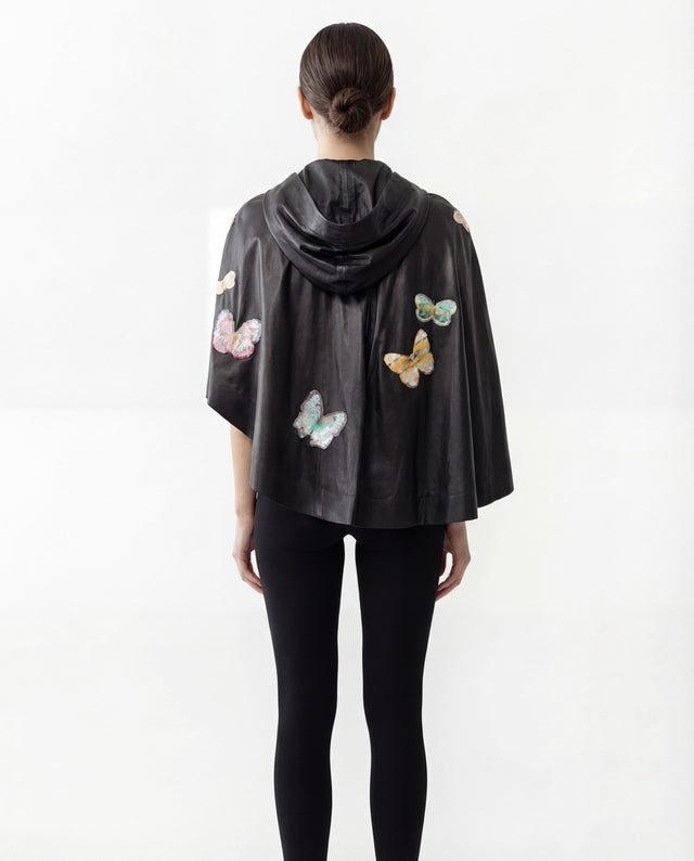 Valentino Black Leather Butterfly Appliqué Cape