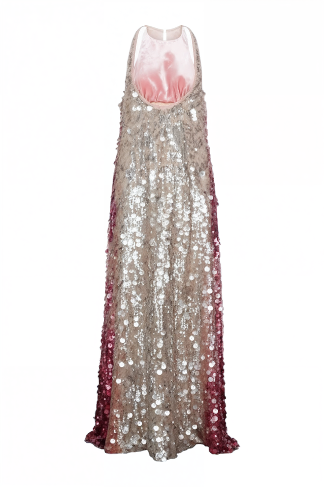 Valentino Layered Sequin Slip Gown with Satin Halter Bodice