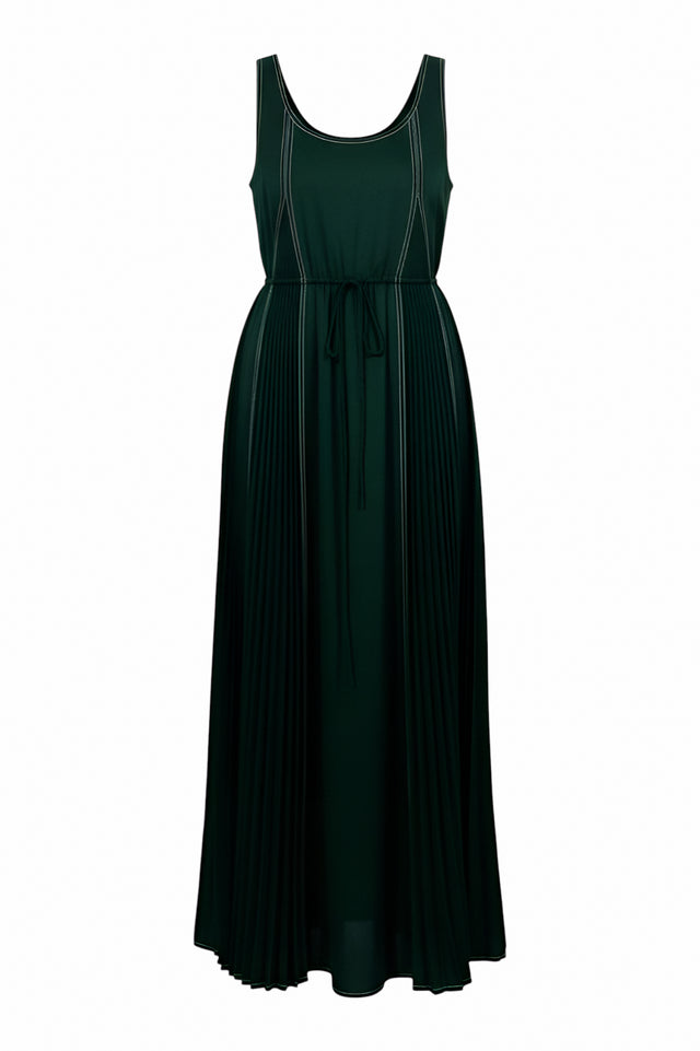 Valentino Dark Green Pleated Maxi Tank Dress