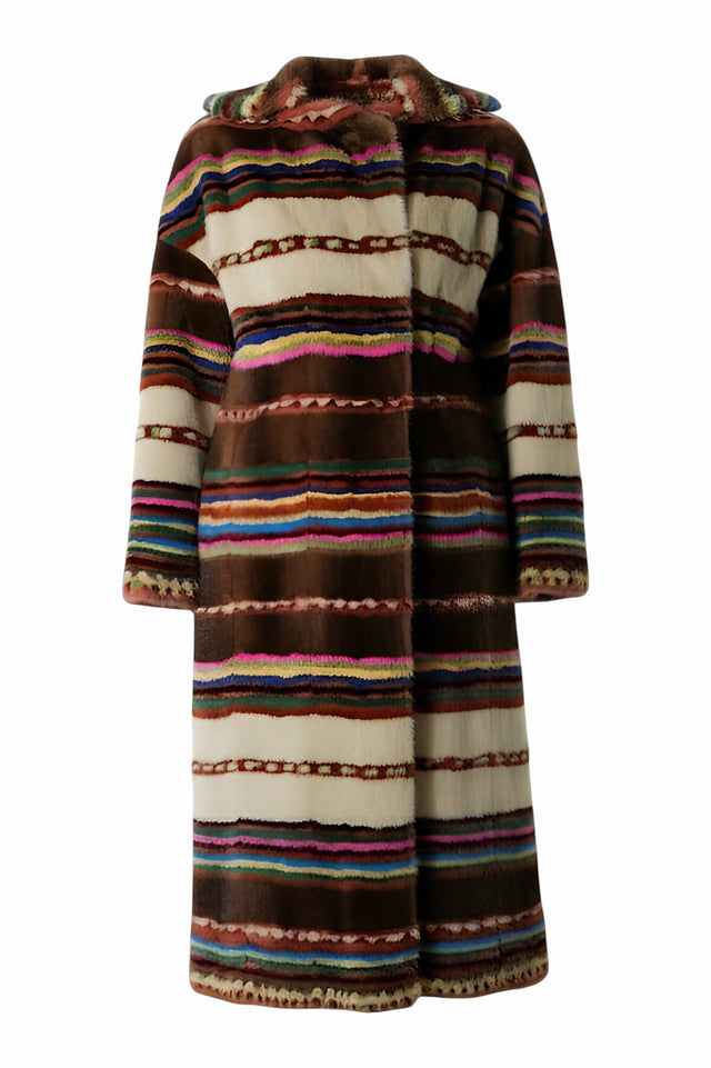 Valentino  Multicolor Striped Mink Fur Long Coat