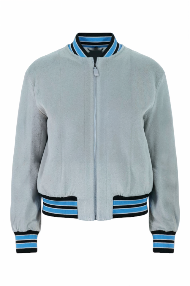 Valentino Gray Mink Bomber Jacket with Striped Accents