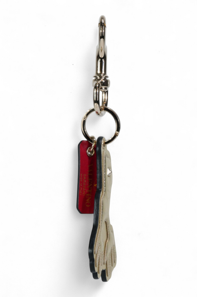 Valentino Garavani Rockstud Frog Keychain — Platinum Leather