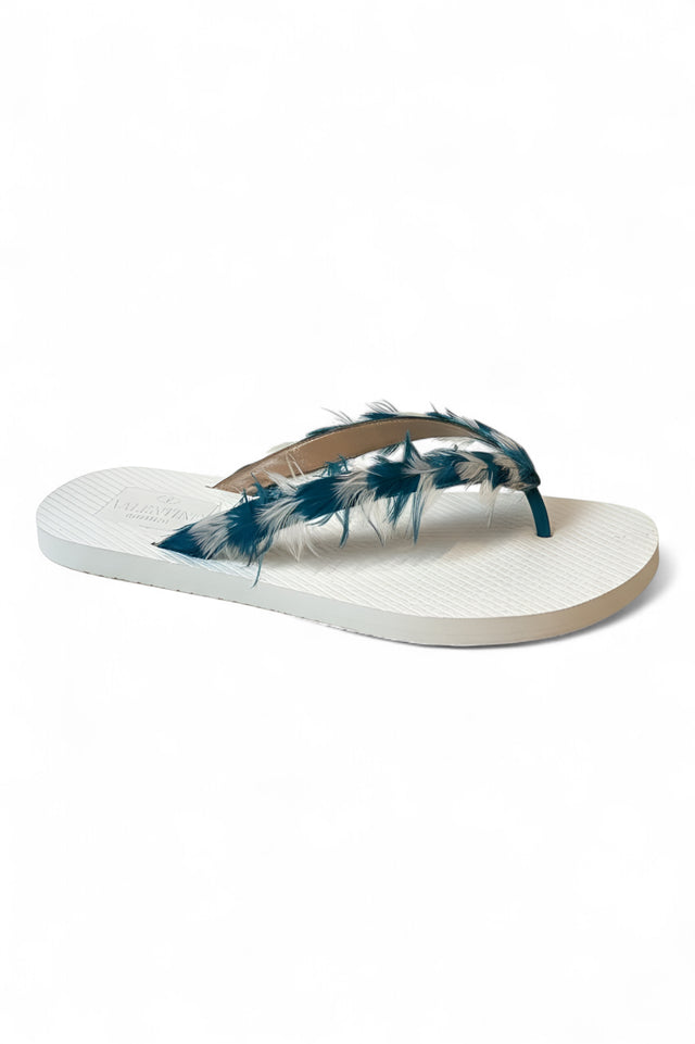 Valentino Garavani Feather Flip-Flop – White & Teal