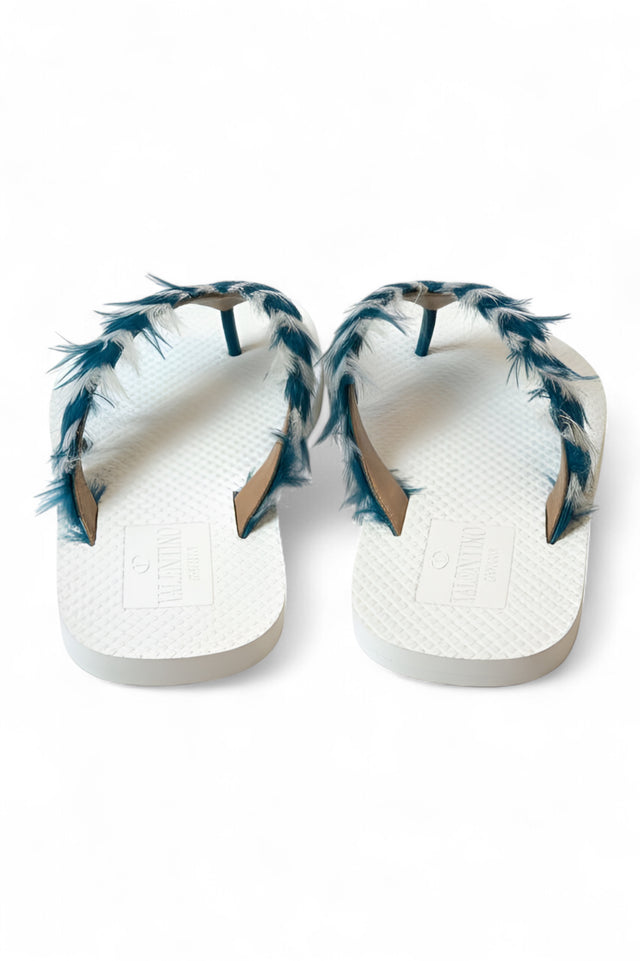 Valentino Garavani Feather Flip-Flop – White & Teal