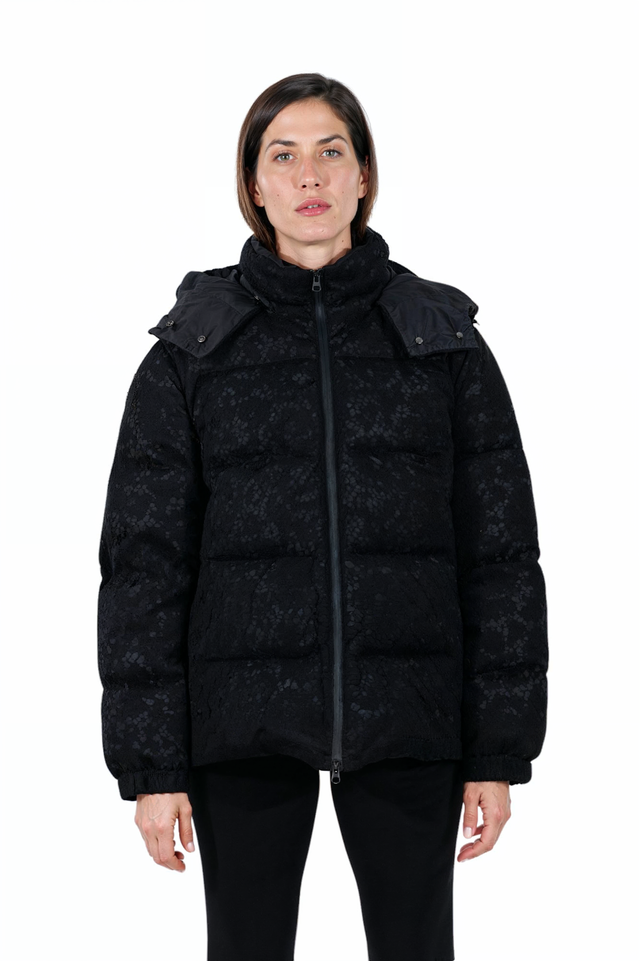 Valentino Black Lace Puffer Jacket with Detachable Hood