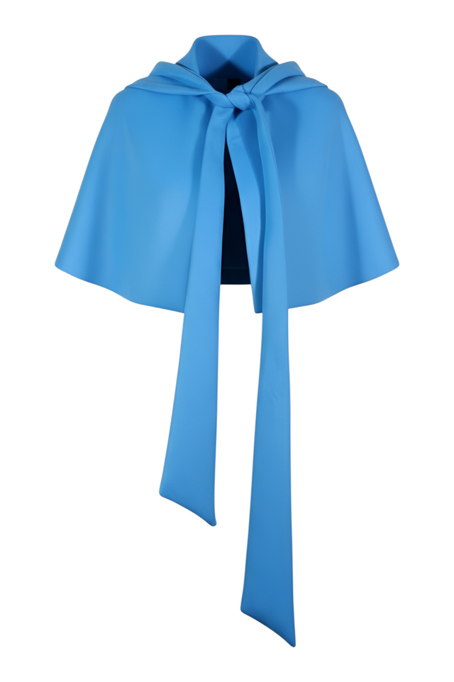 Valentino Hooded Cape with Scarf Tie — Sky Blue
