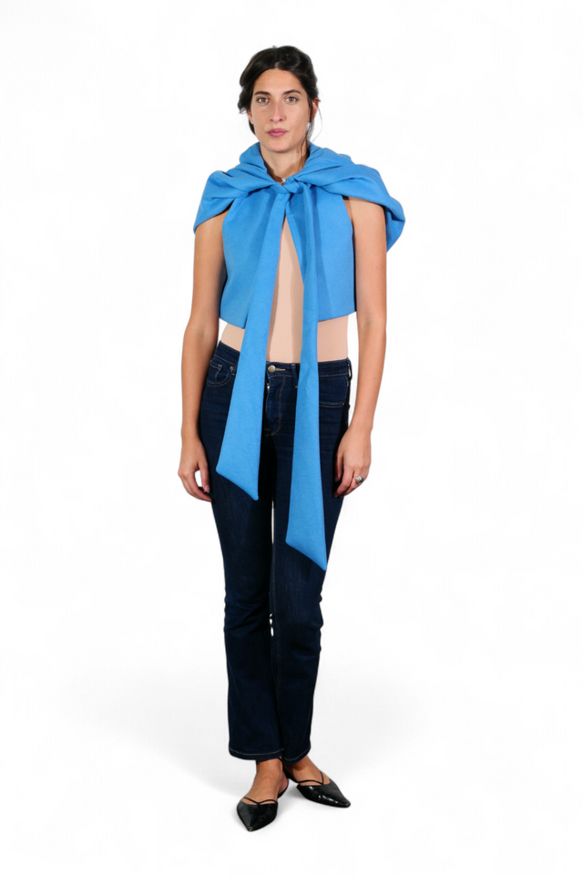 Valentino Hooded Cape with Scarf Tie — Sky Blue