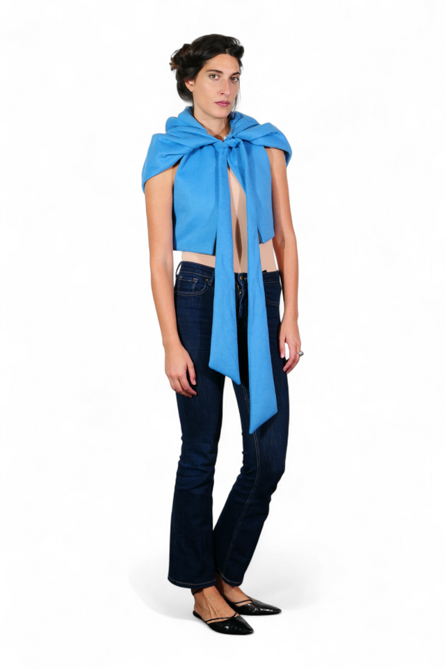 Valentino Hooded Cape with Scarf Tie — Sky Blue
