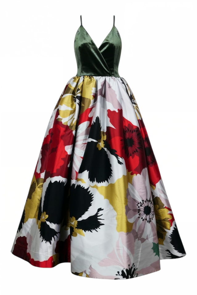 Valentino Velvet & Floral Ball Gown with Open Back