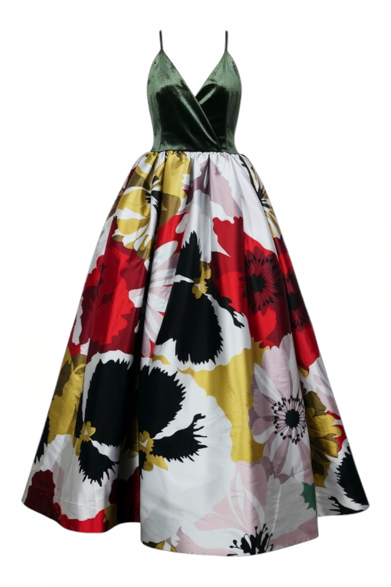 Valentino Velvet & Floral Ball Gown with Open Back