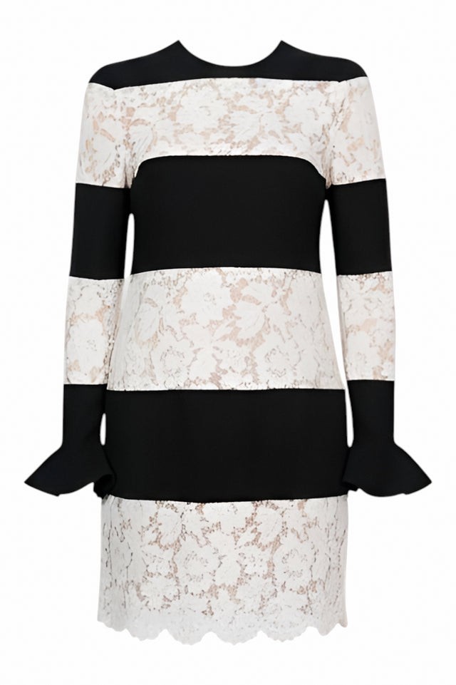 Valentino Lace & Crepe Striped Mini Dress