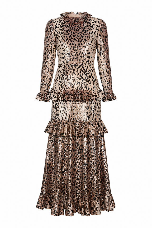 Valentino Sequined Animal-Print Tiered Gown