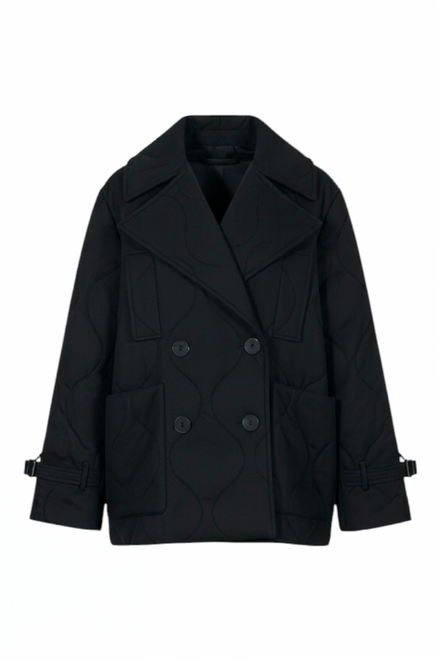 Black Sculpted Jacket with Blue Contrast Sleeve Lining