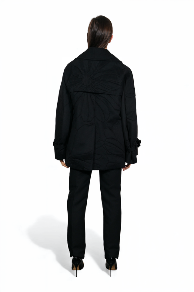 Black Sculpted Jacket with Blue Contrast Sleeve Lining