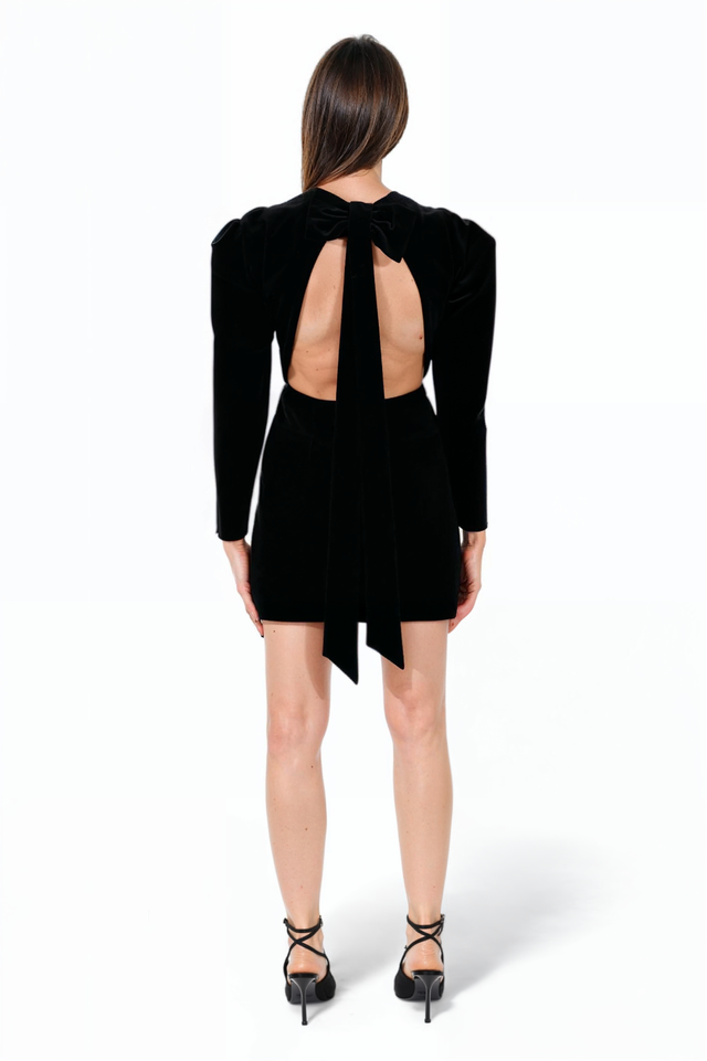 Valentino Black Velvet Puff Sleeve Mini Dress