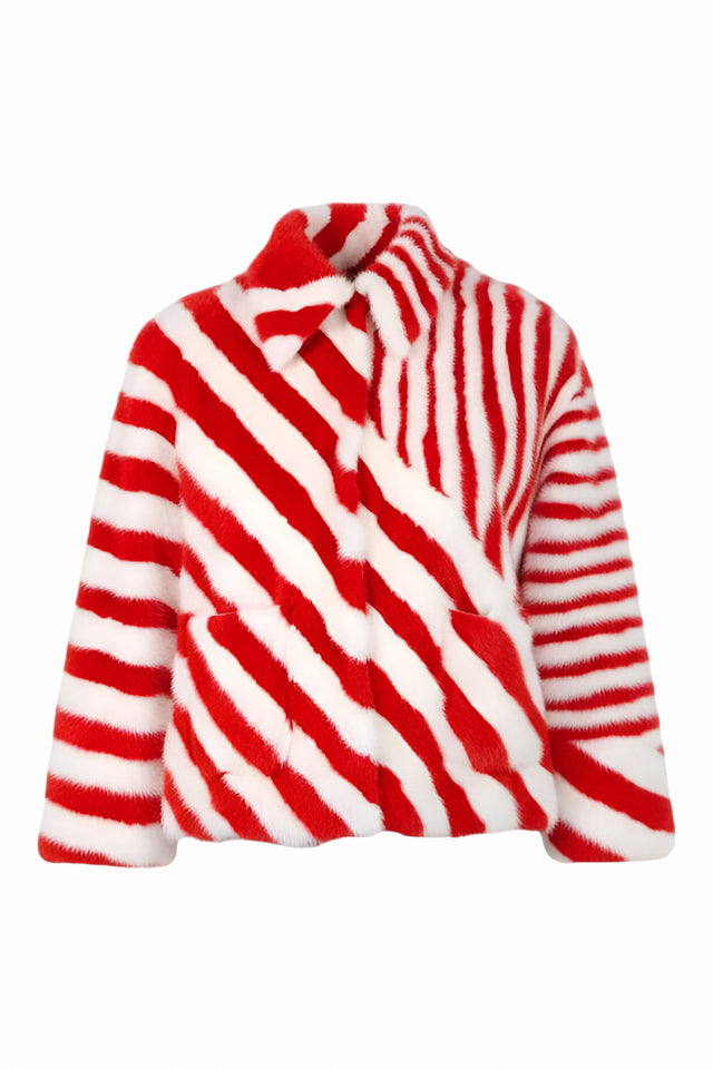 Valentino Red and White Striped Mink Fur Jacket
