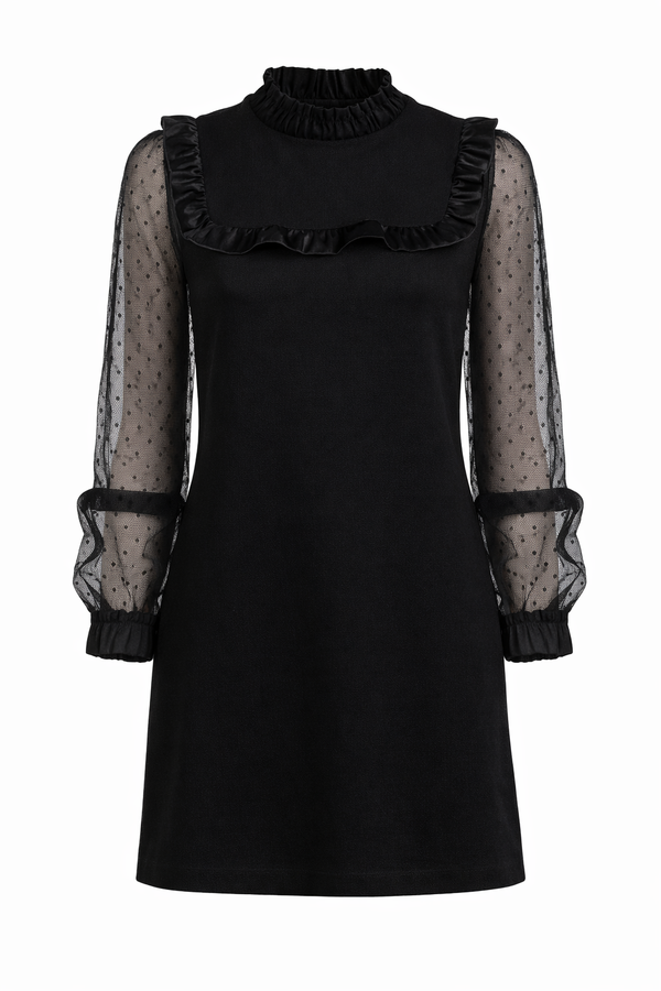 Red Valentino Sheer Polka Dot Sleeve Ruffle Mini Dress in Black