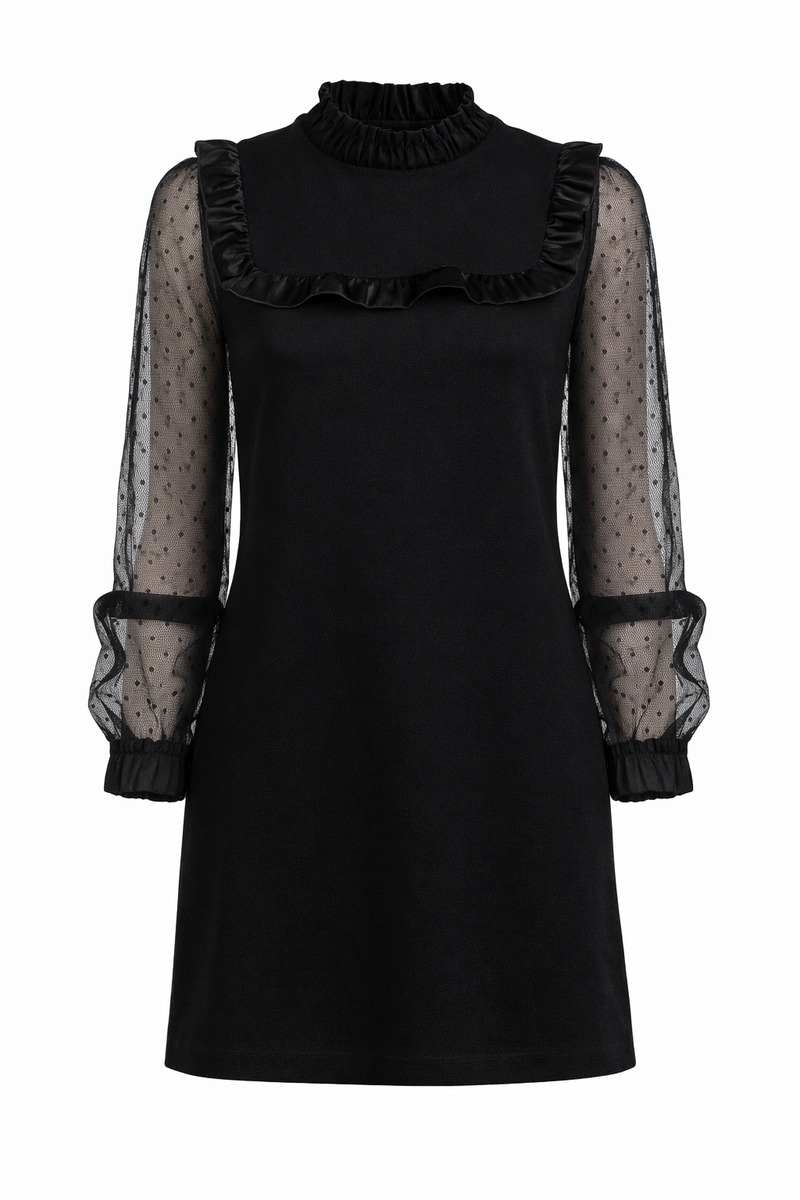 Red Valentino Sheer Polka Dot Sleeve Ruffle Mini Dress in Black