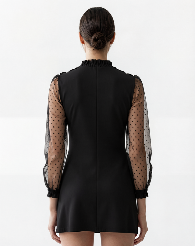RED VALENTINO Ponte Jersey Point D'Esprit and Velvet Dress Women's Dress Black : MD