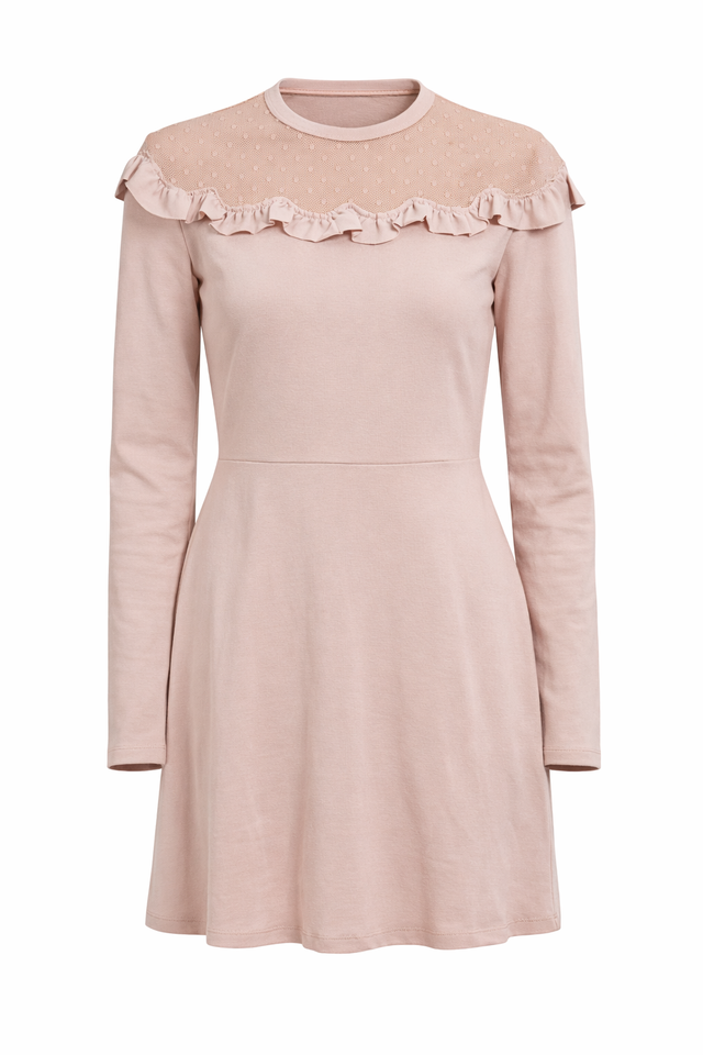 Red Valentino Ruffle Trim Polka Dot Tulle Panel Mini Dress in Blush