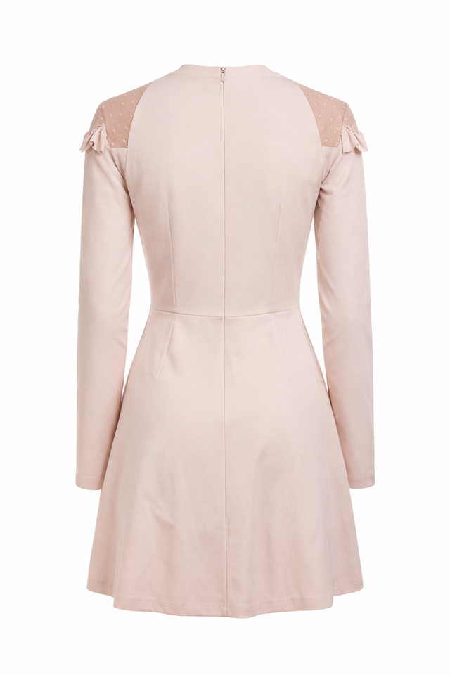 Red Valentino Ruffle Trim Polka Dot Tulle Panel Mini Dress in Blush