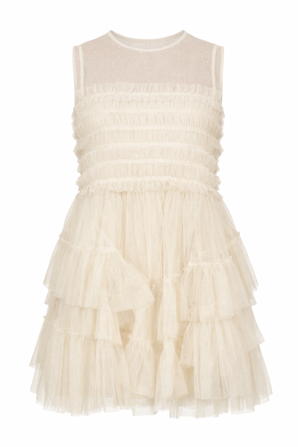 Red Valentino Ruffled Tulle Mini Dress in Ivory