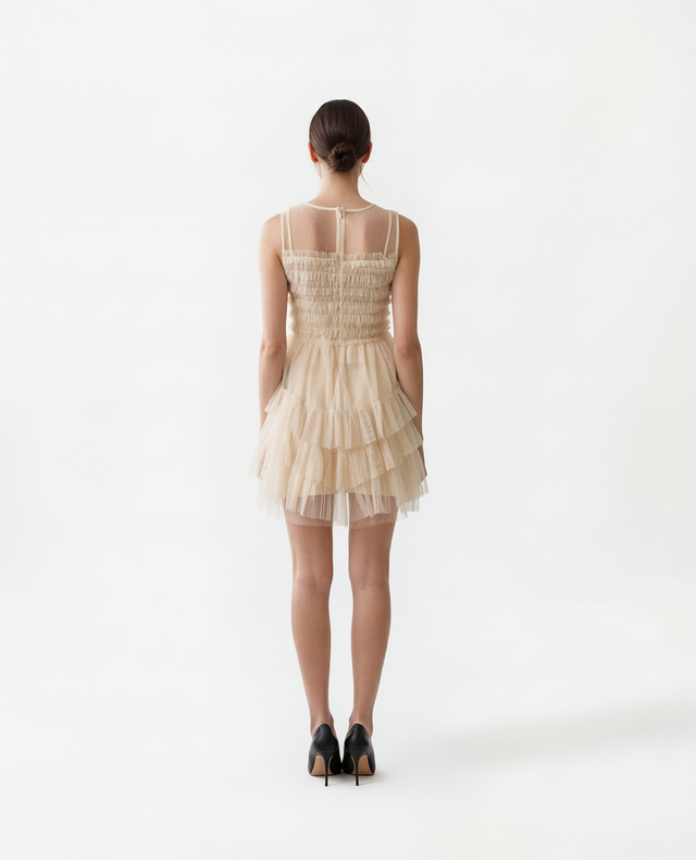 Red Valentino Ruffled Tulle Mini Dress in Ivory