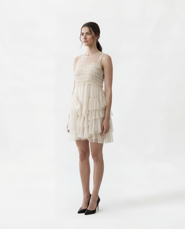 Red Valentino Ruffled Tulle Mini Dress in Ivory