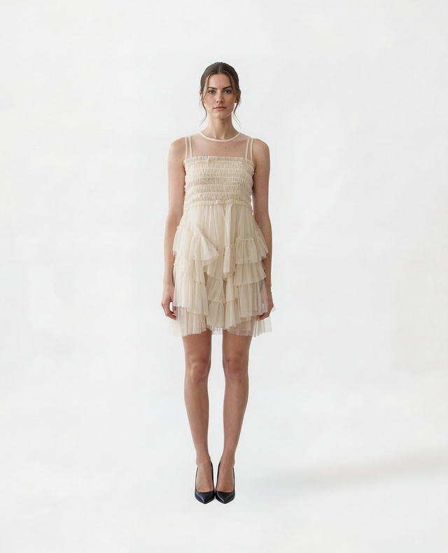 Red Valentino Ruffled Tulle Mini Dress in Ivory