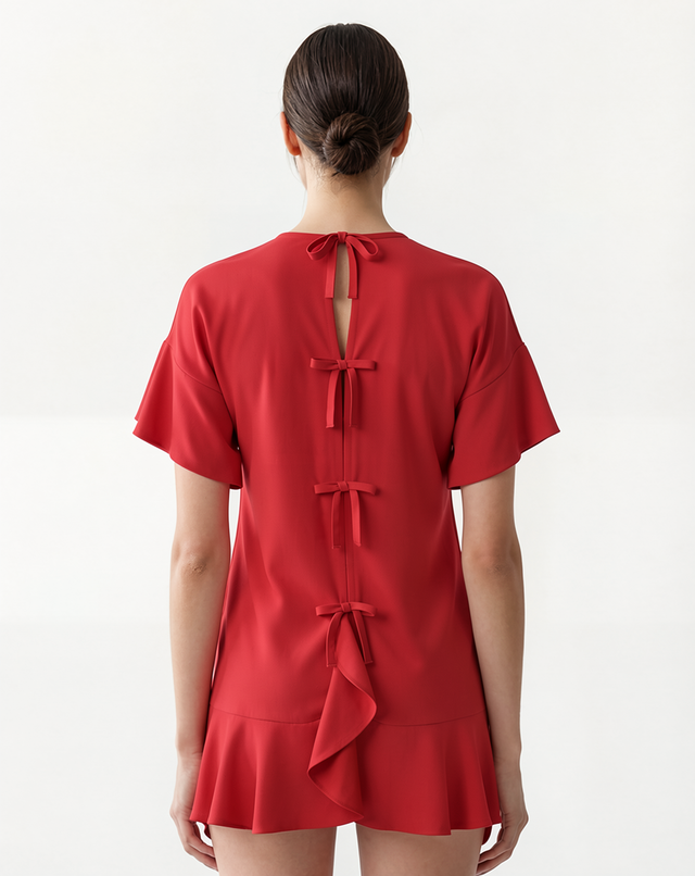 Red Valentino Ruffle Sleeve Mini Dress in Red