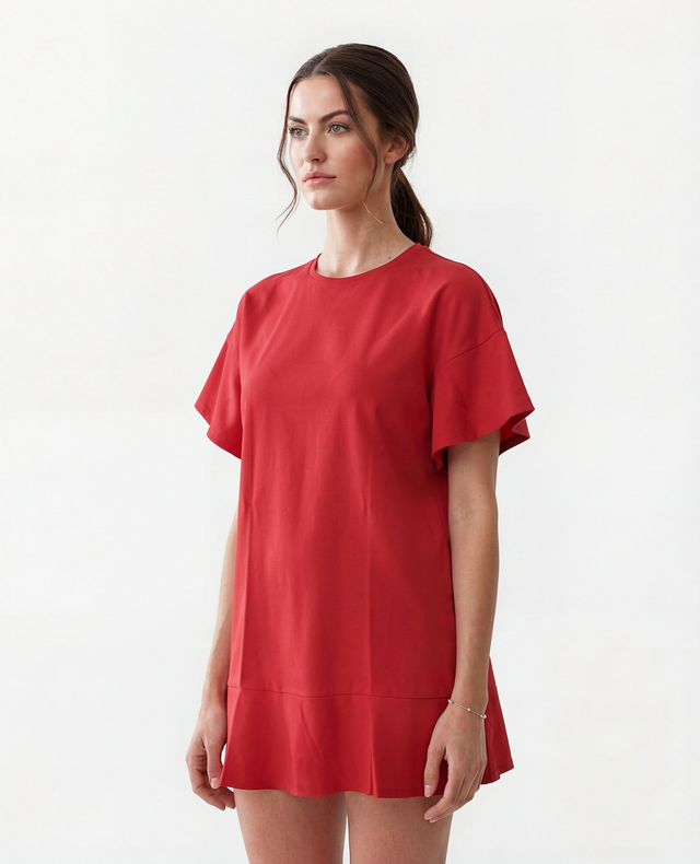 Red Valentino Ruffle Sleeve Mini Dress in Red