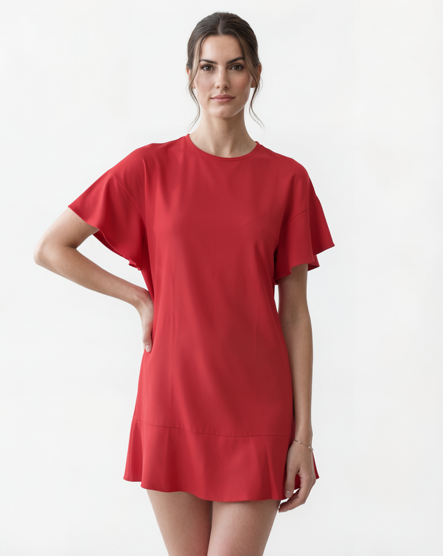 Red Valentino Ruffle Sleeve Mini Dress in Red