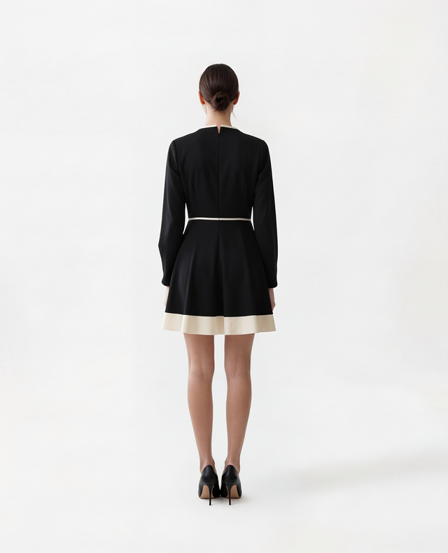 Red Valentino Bow Detail Mini Dress with Contrast Trim in Black & Ivory