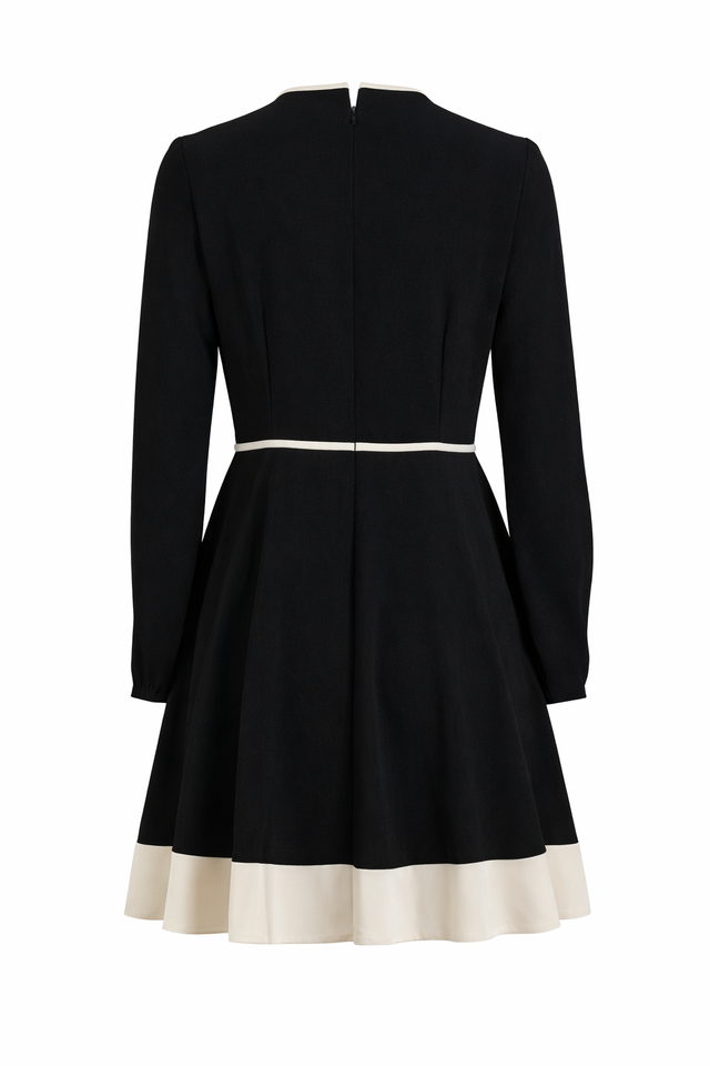 Red Valentino Bow Detail Mini Dress with Contrast Trim in Black & Ivory