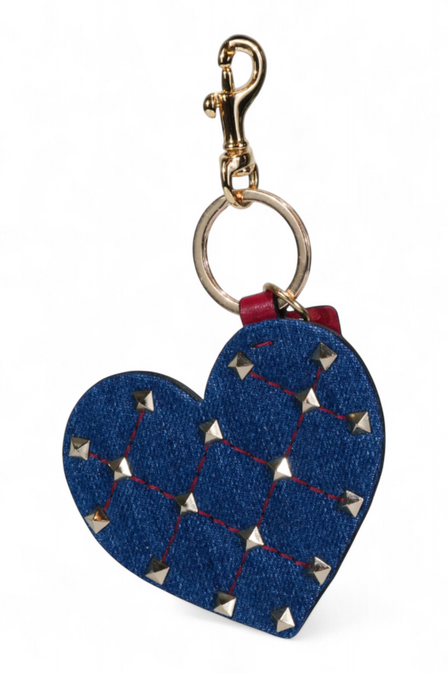 Valentino Garavani Rockstud Heart Keychain — Blue Denim