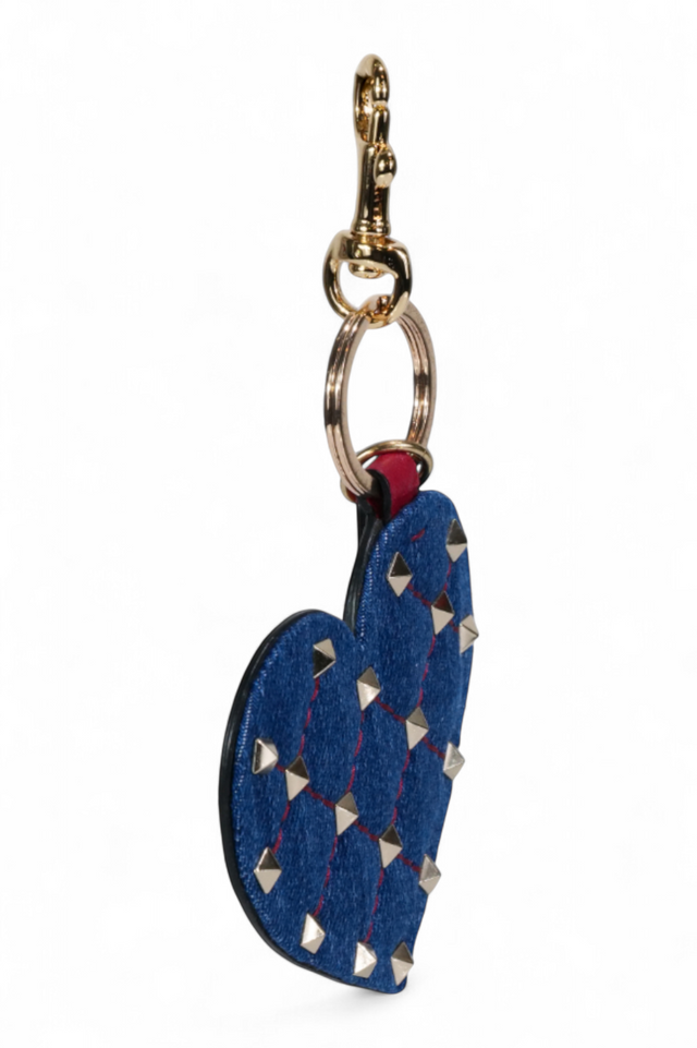 Valentino Garavani Rockstud Heart Keychain — Blue Denim