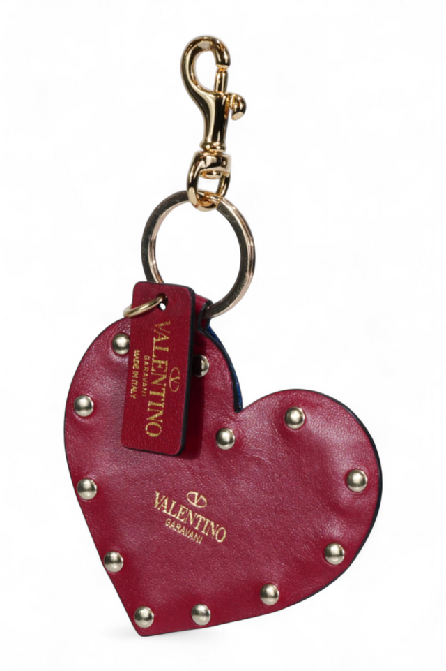 Valentino Garavani Rockstud Heart Keychain — Blue Denim