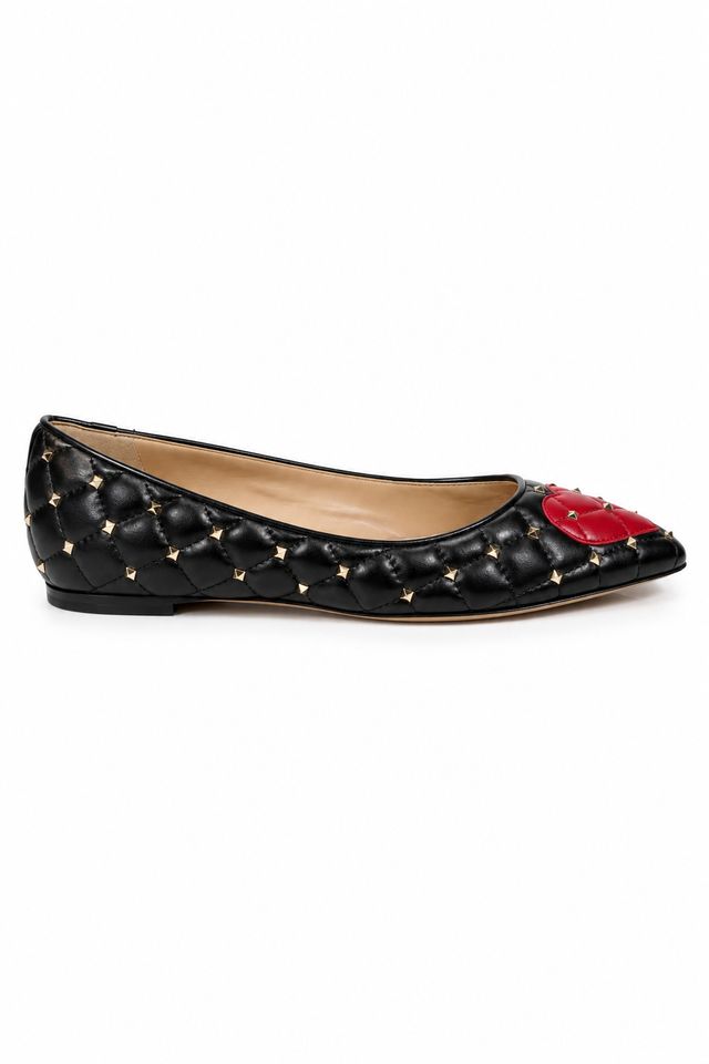 Valentino Garavani Rockstud Quilted Leather Ballet Flats with Heart Detail