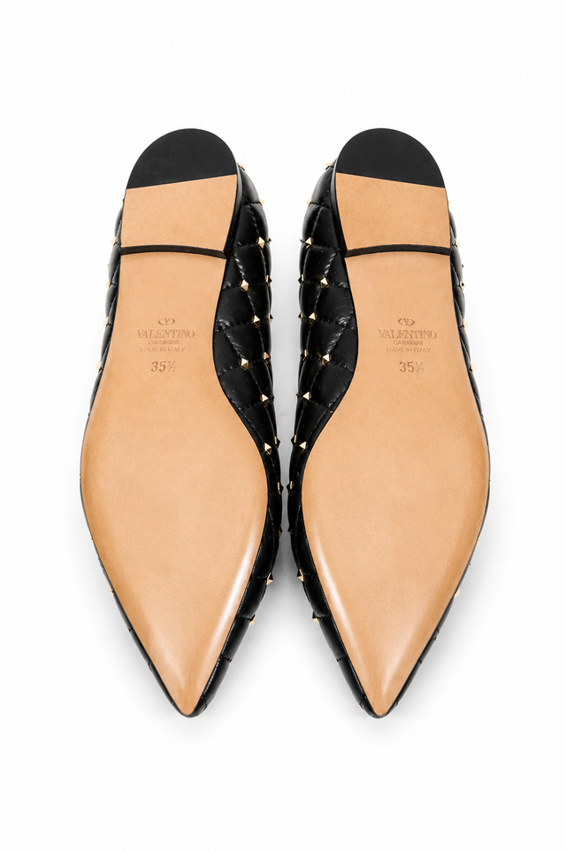 Valentino Garavani Rockstud Quilted Leather Ballet Flats with Heart Detail
